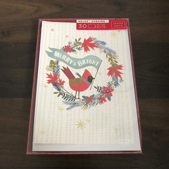 NEW 30 PACK Image Arts Christmas Cards Cardinal Wreath Envelope Holiday - Picture 1 of 2